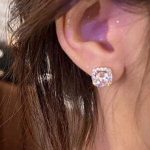 Square Princess Cubic Zirconia Earrings, Princess Cut Earrings